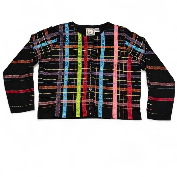 Michael Simon Lite Cotton Jacket L Colorful Plaid Patchwork Embroidered Art - Picture 2 of 4